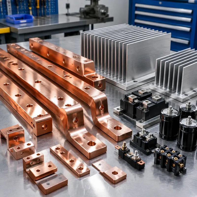 Copper CNC machined bus bars and heat sink components