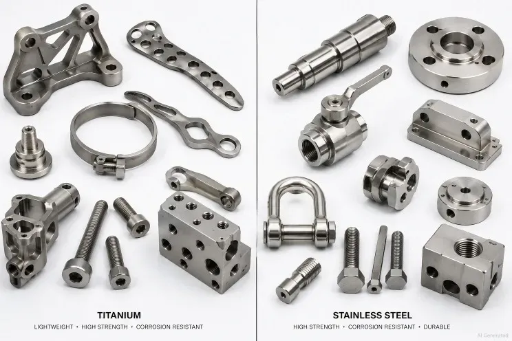 Close-up of machined titanium parts