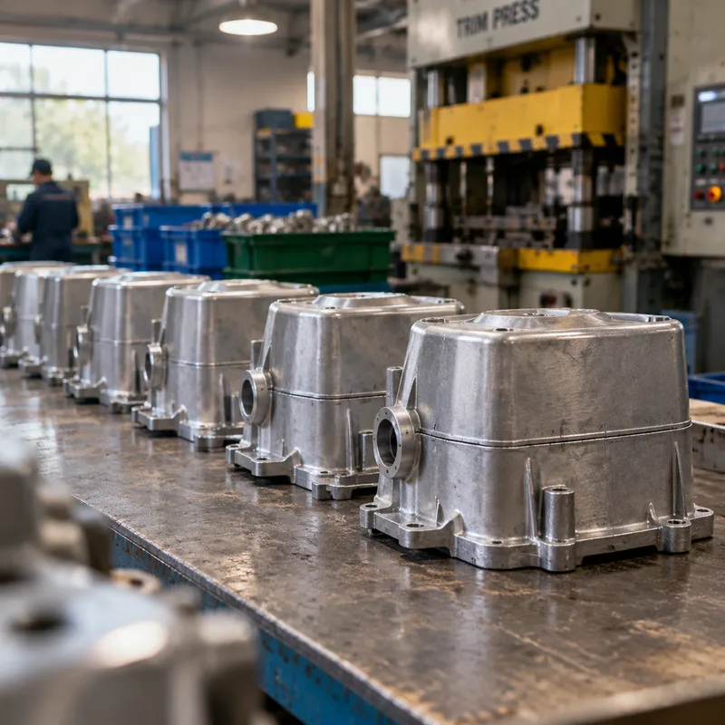 Die cast aluminum housings on a workshop bench