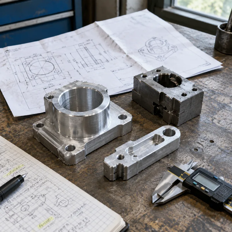 Rapid prototype CNC machined parts on an engineering workbench