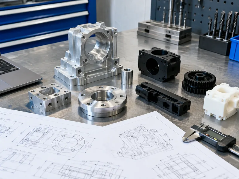 Rapid prototype CNC machined parts on an engineering workbench